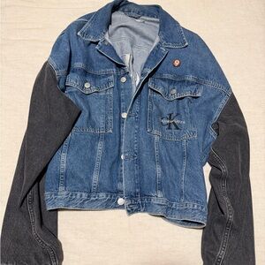Calvin Klein Vintage Blue Denim Jacket with Black Sleeves